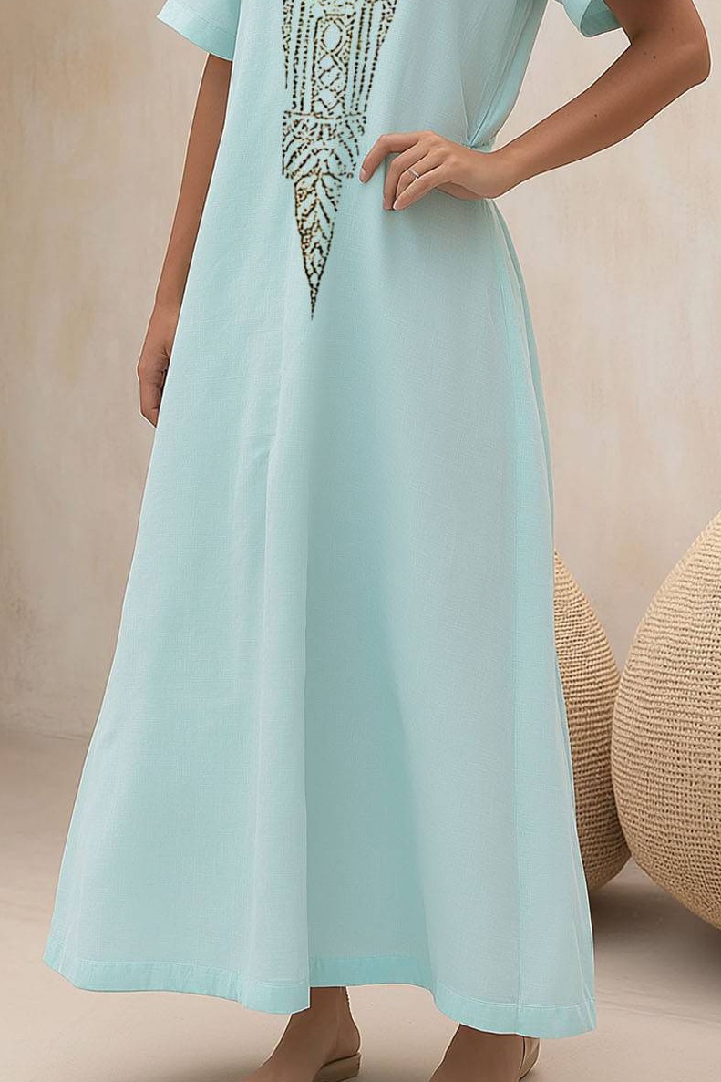 Bohemian Vacation Dress Light Green V-Neck Loose Maxi Dress