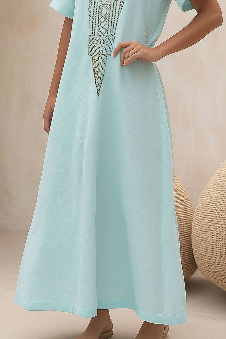 Bohemian Vacation Dress Light Green V-Neck Loose Maxi Dress