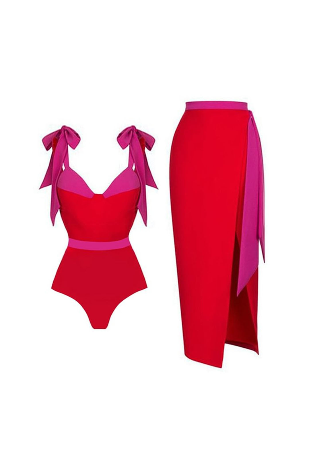 3D Black and White Houndstooth V-Neck One Piece Swimsuit and Wrap Skirt Cover-Up