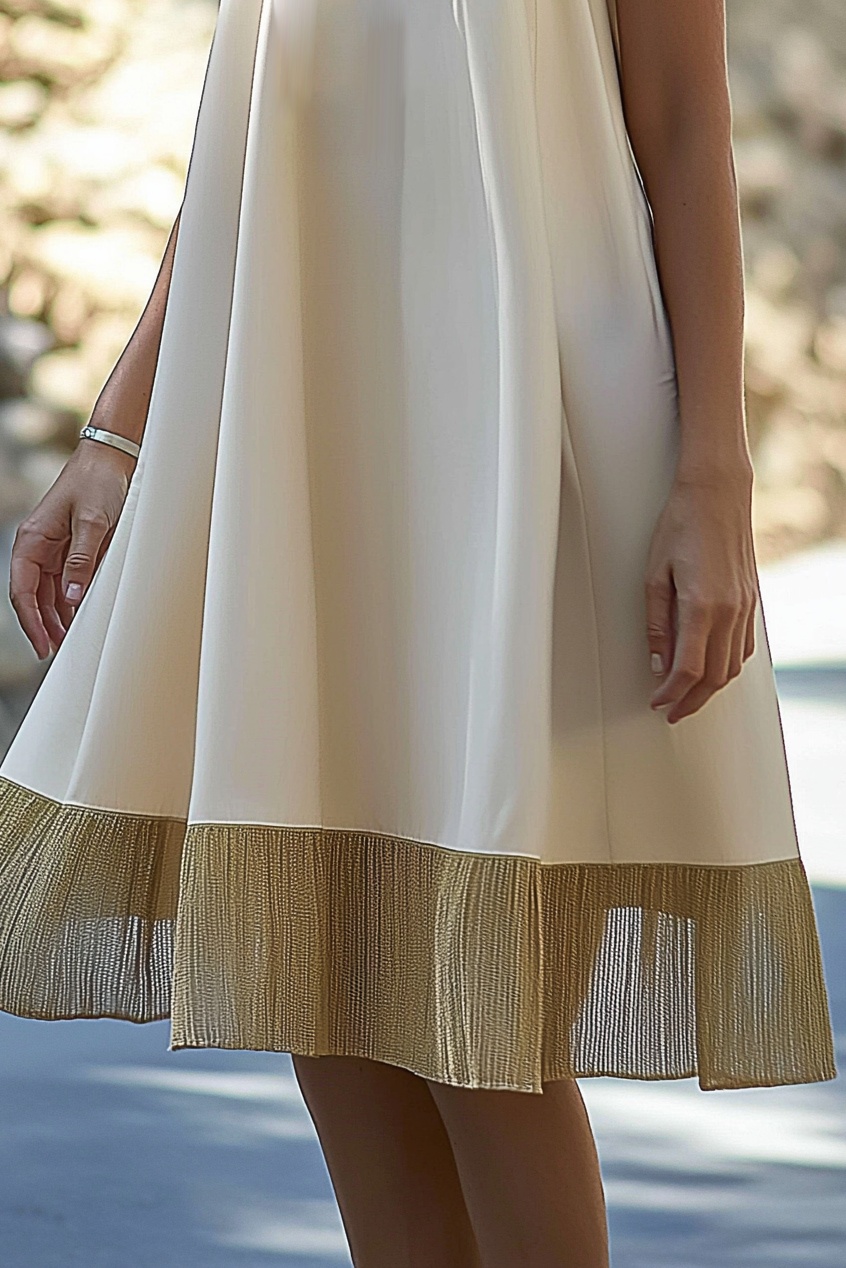 Bohemian Casual Dress Beige Sleeveless Chiffon Knee-Length Dress