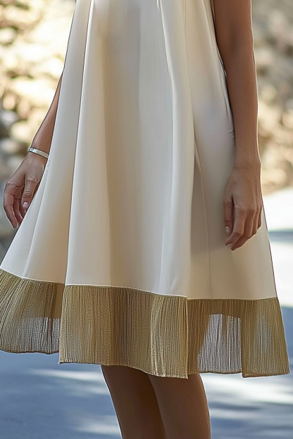 Bohemian Casual Dress Beige Sleeveless Chiffon Knee-Length Dress
