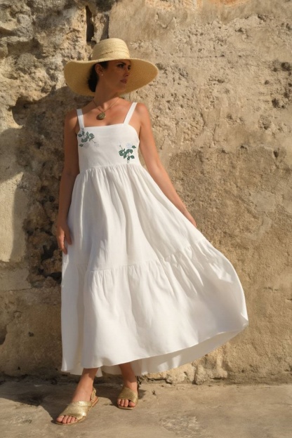 Bohemian Swing Dress White Straps Maxi Dress