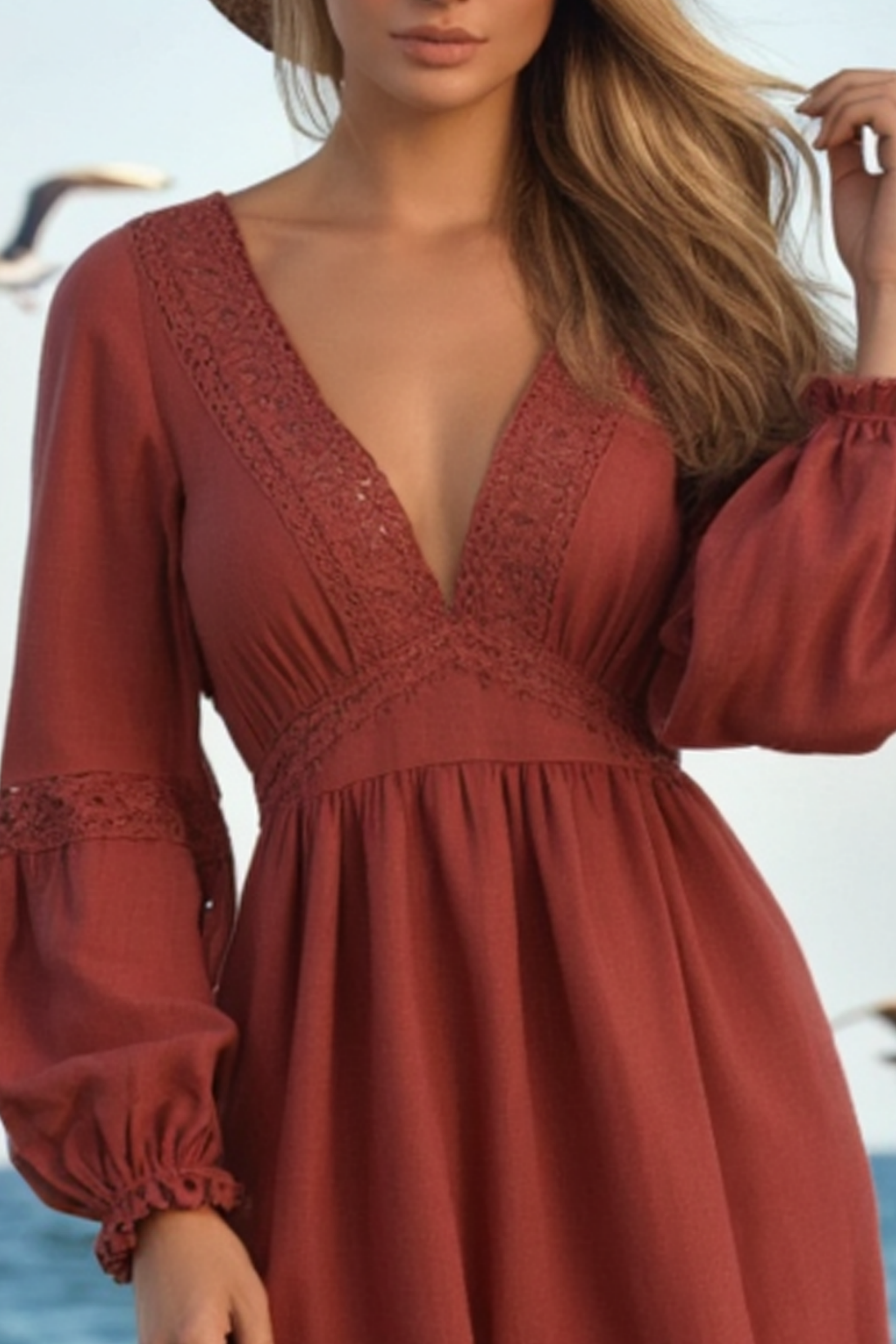 Bohemian Swing Dress Red V Neck Floor-Length Dress