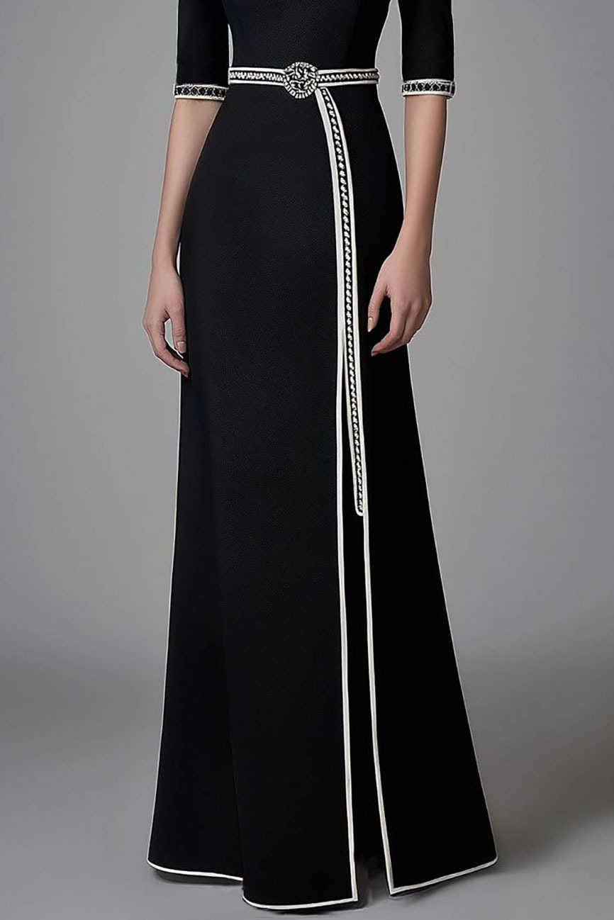 Elegant Black Slit Dress Funnel Neck Half-Sleeve Maxi Dress