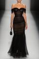 Robe de soirée formelle noire sans bretelles en maille maxi