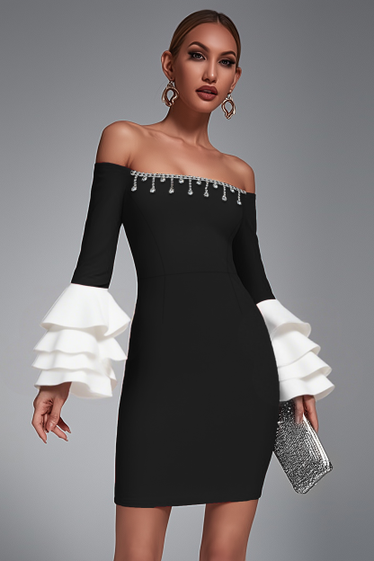 Cocktail Party Dress Red Off Shoulder Ruffle Mini Dress