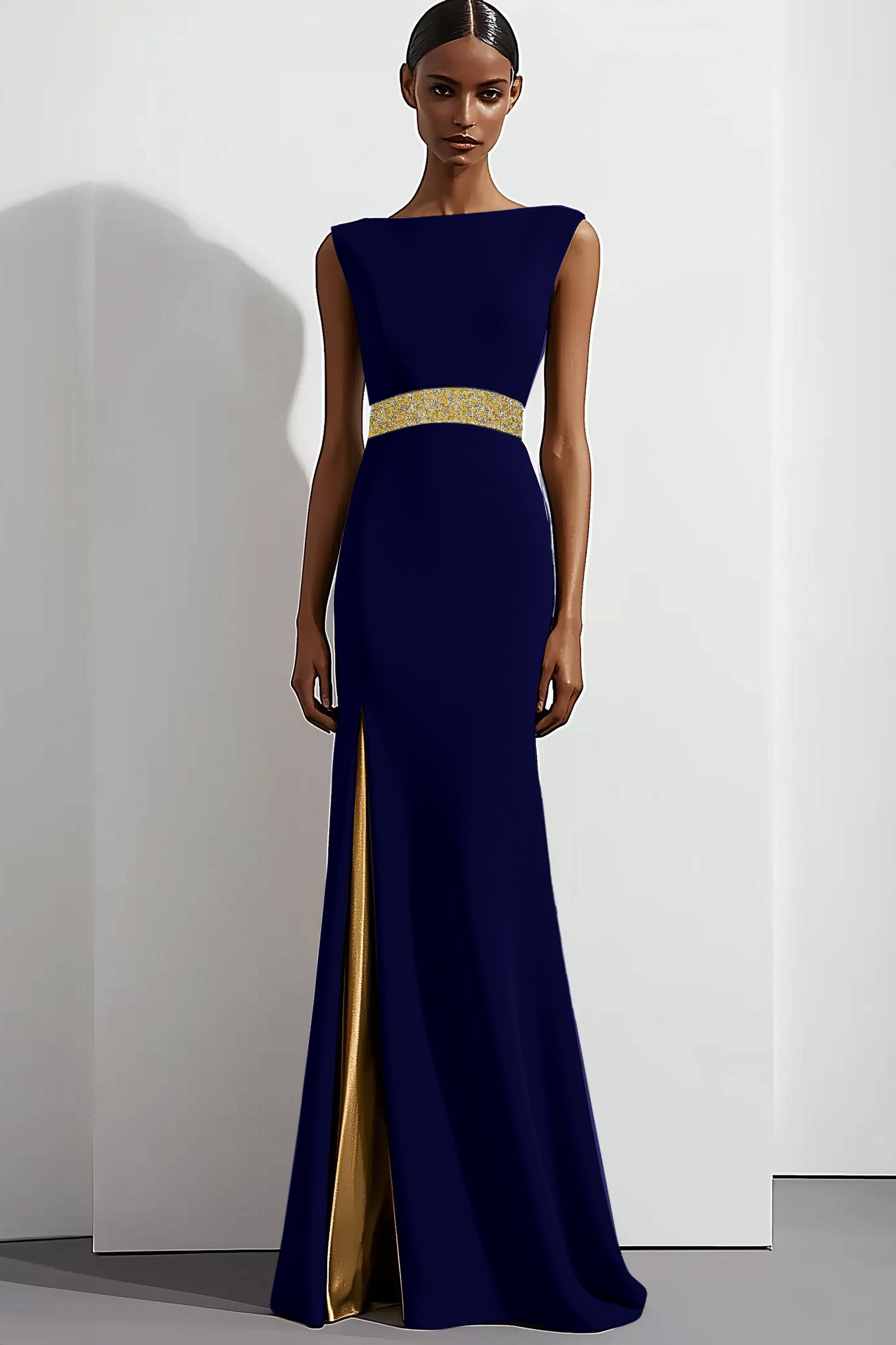 Formal Evening Dress Black Sleeveless Round Neck Floor-Length Dress