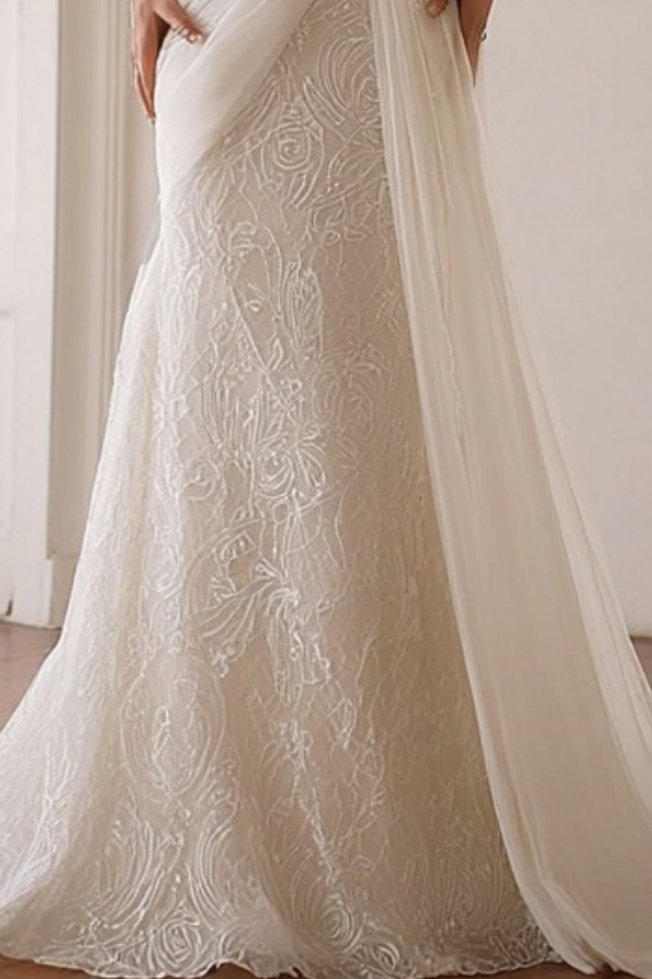 Formal ​Wedding Dress White Strapless Maxi Lace Dress