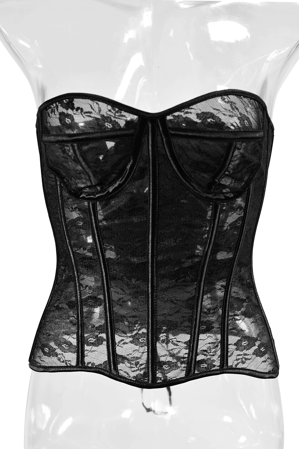 Black Strapless Boned Corset Shapewear Lace 