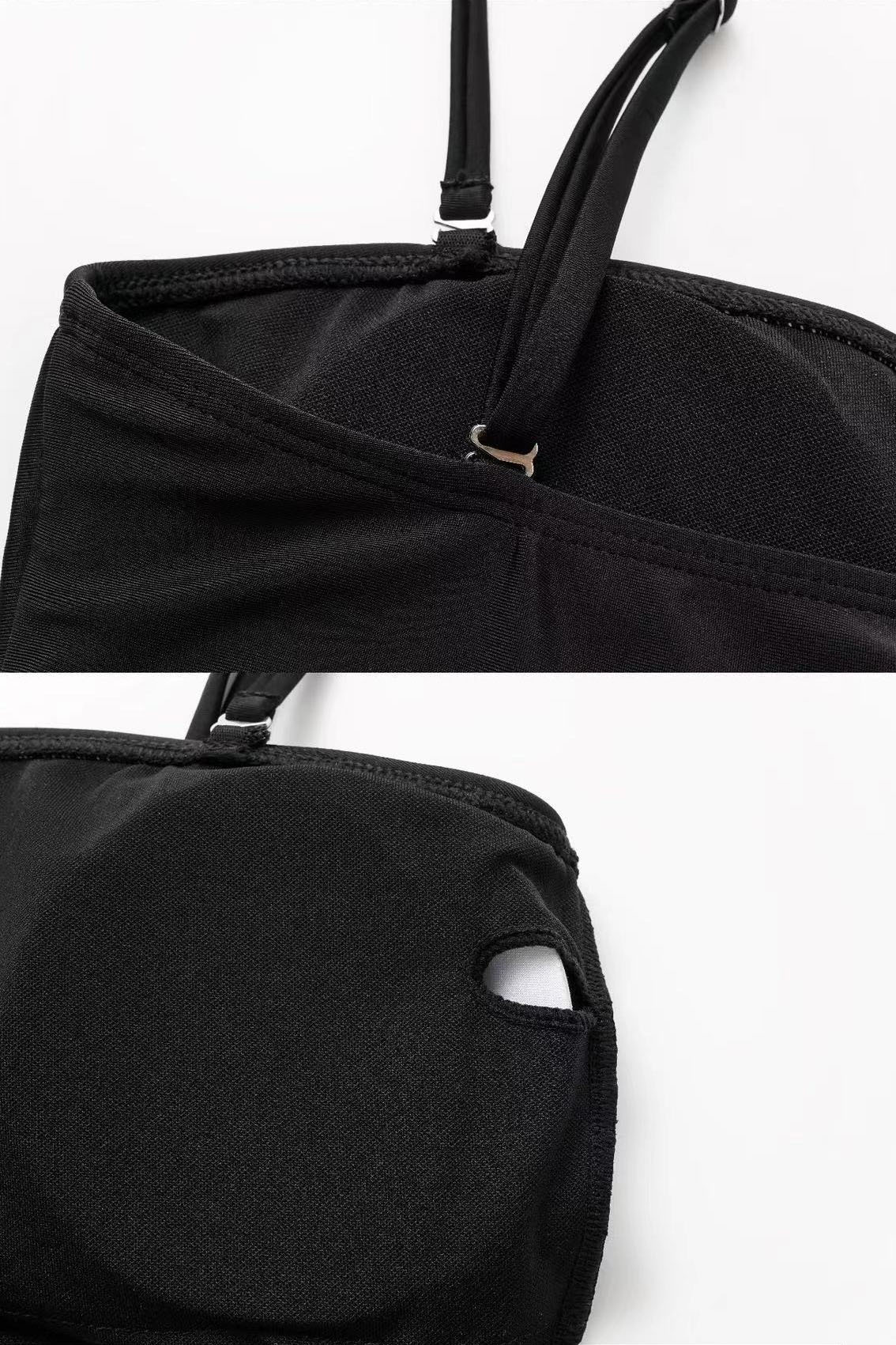 Black and White Simple Hollow One-Piece Swimsuit and Cover-Up