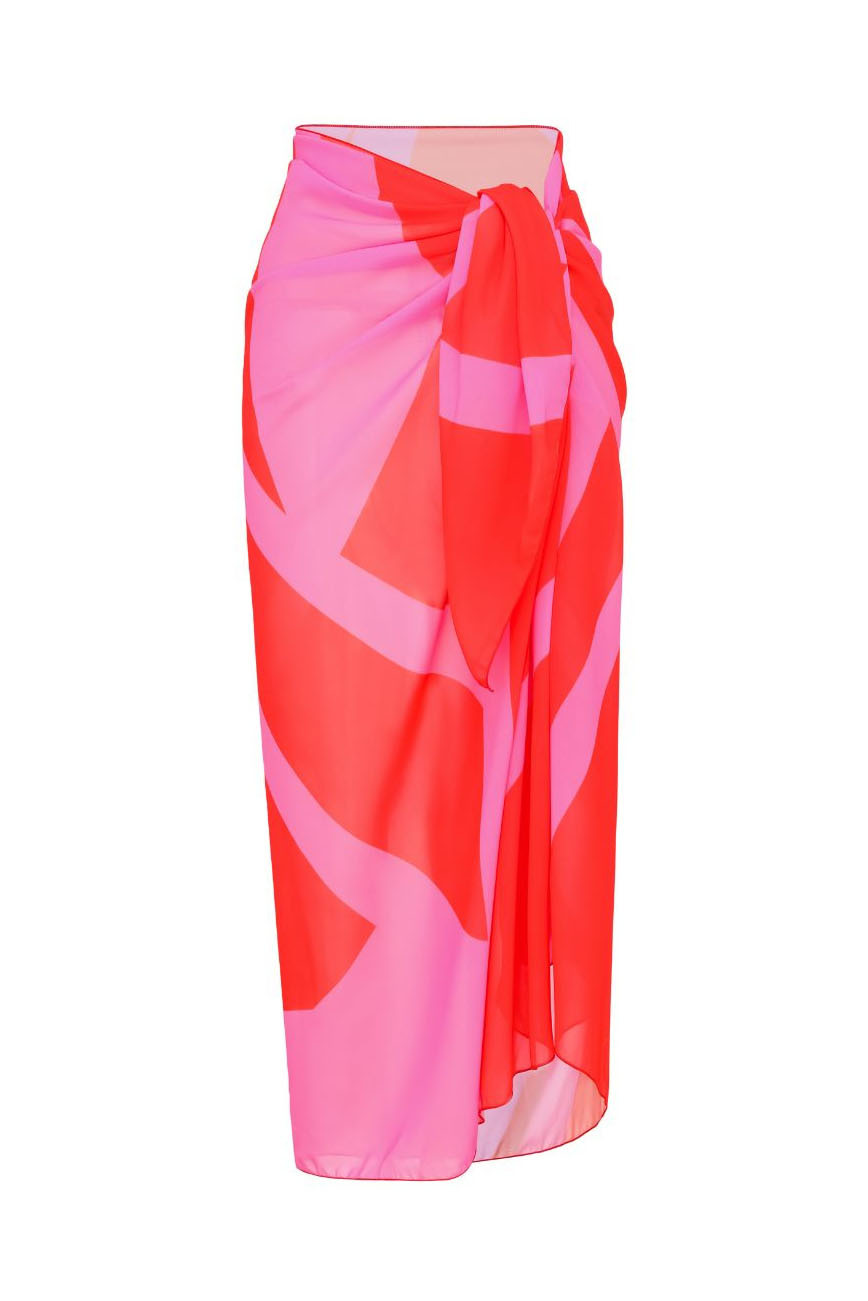 Long-Sleeved Printed Color-Blocked One-Piece Swimsuit and Cover-Up