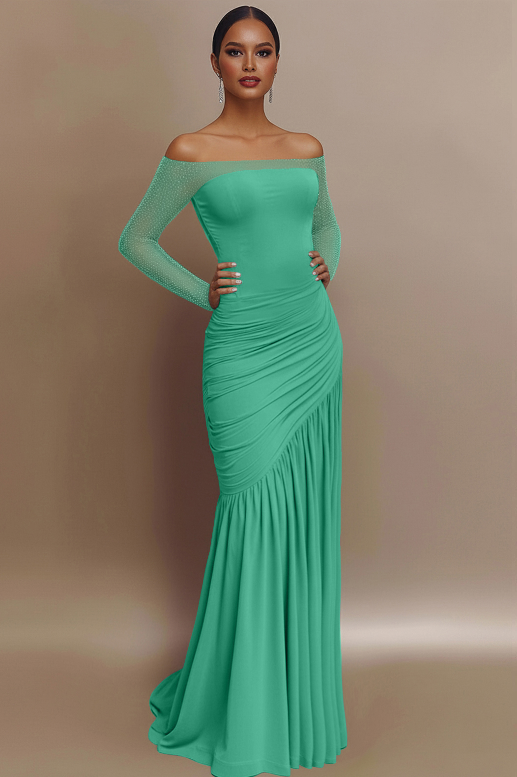 Evening Prom Gown Off The Shoulder Glitter Ruched Light Blue Maxi Dress