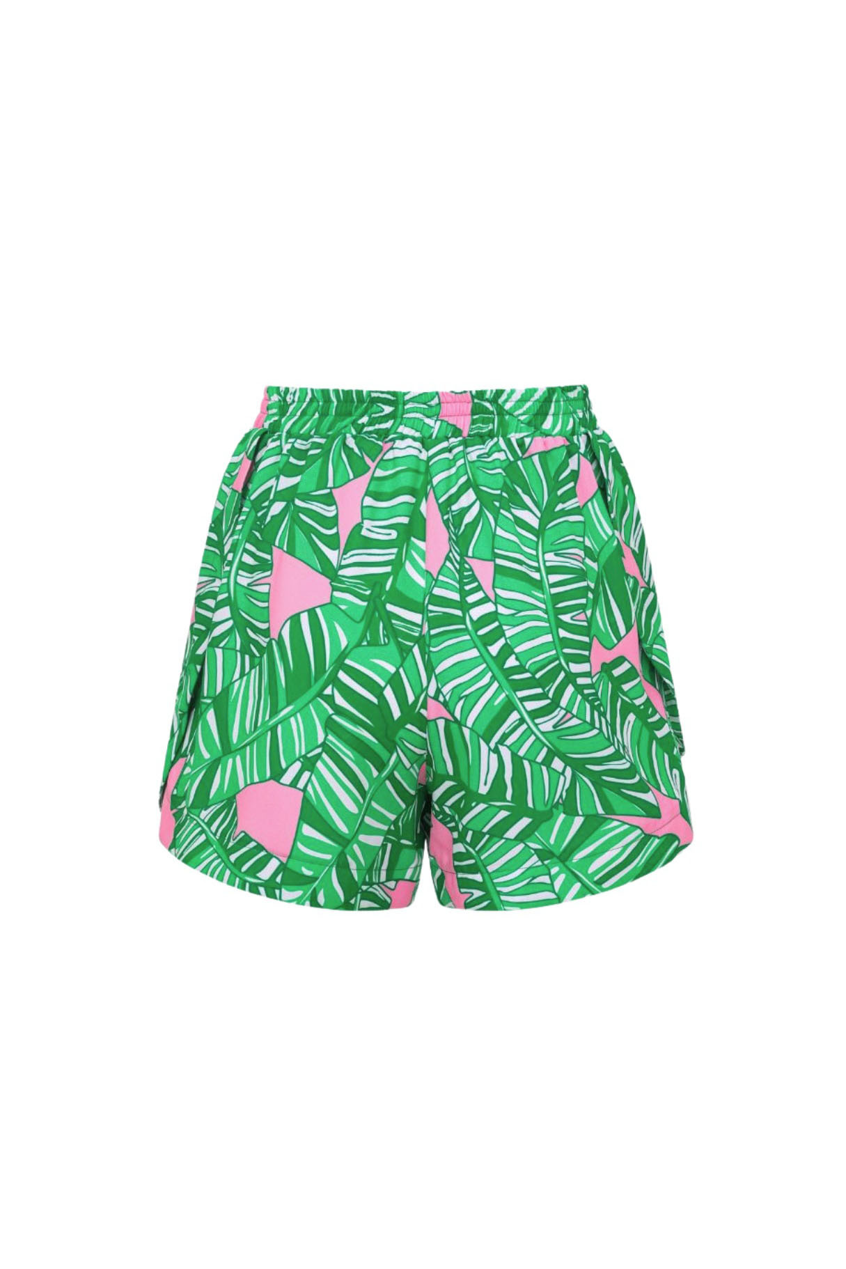 Long-Sleeved Zipper Green Printed One-Piece Swimsuit and Shorts