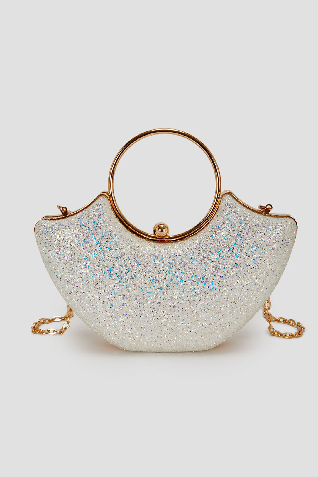 Women's Handbag Sequin Chain Retro Clip-On Shiny Shell Party Bag