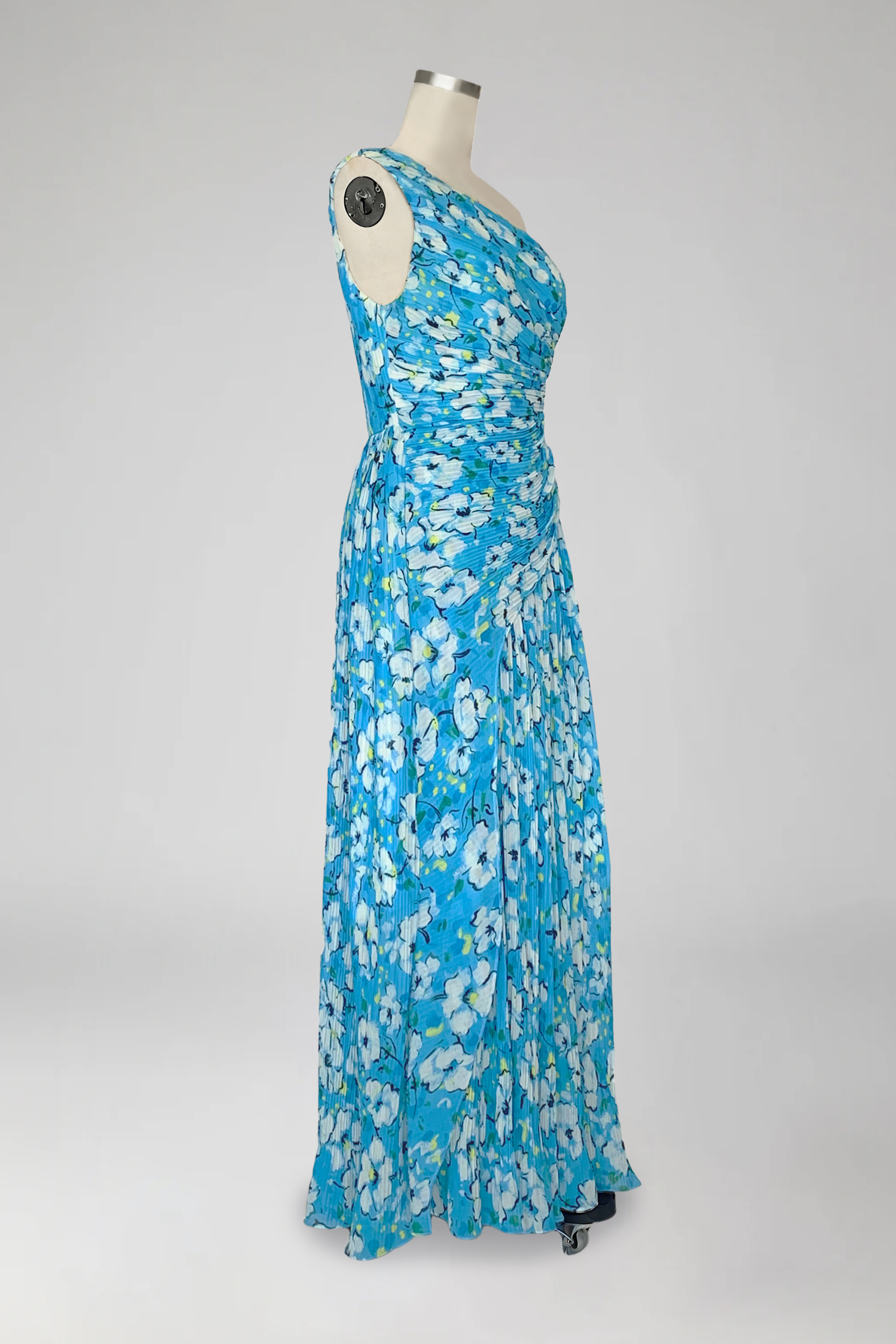 Vacation Dress​​ Blue One Shoulder Floral Print Maxi Dress