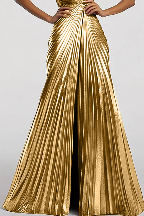 Party Metallic Sunset Gradient Pleated Maxi Dress  