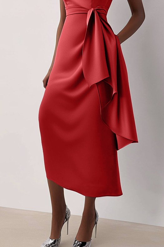 Daily Party Dress Sleeveless Purple Draped Waist Decoration Midi Dress