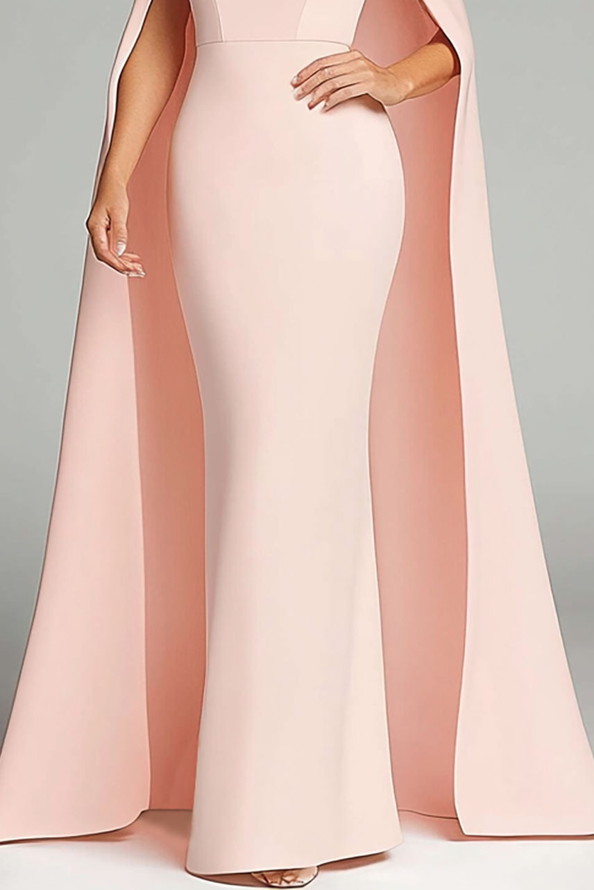 Formal Party Slim Dress Blush Pink Sleeveless Cape Maxi Dress