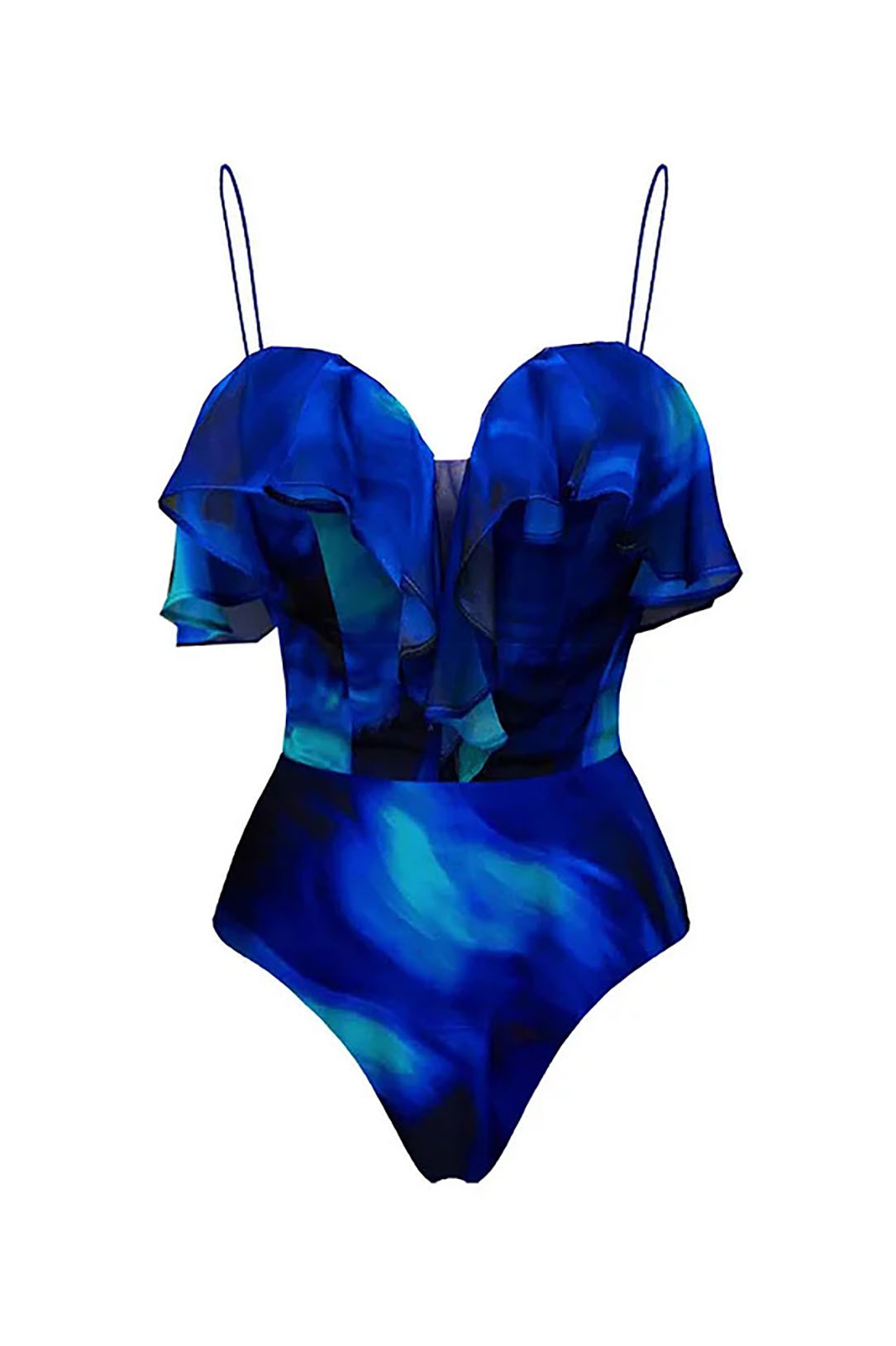 Teal and Green Gradient Ruffled Halter One-Piece Swimsuit and Cover-Up