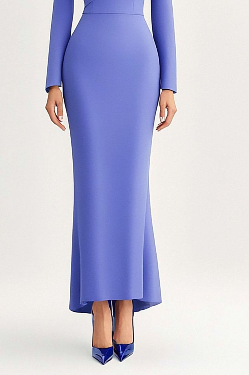 Elegant Purple Dress Long Sleeve Layered Slim Maxi Dress
