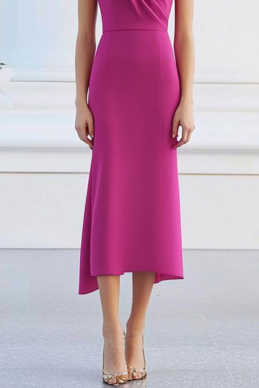 Wedding Guest Rose Red Dress Multi-Layered Chest Design Military Medium Maxi Dress