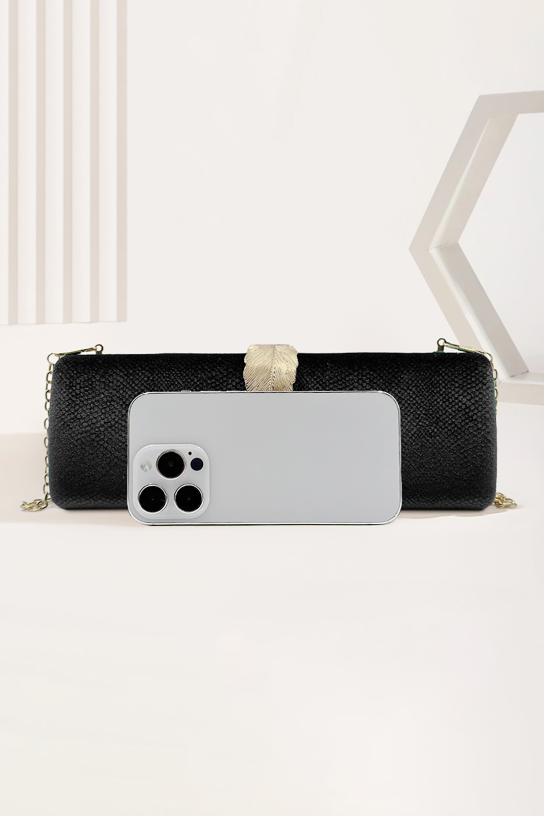 Women's Square Evening Bag Leaf Buckle Chain Clutch Bag