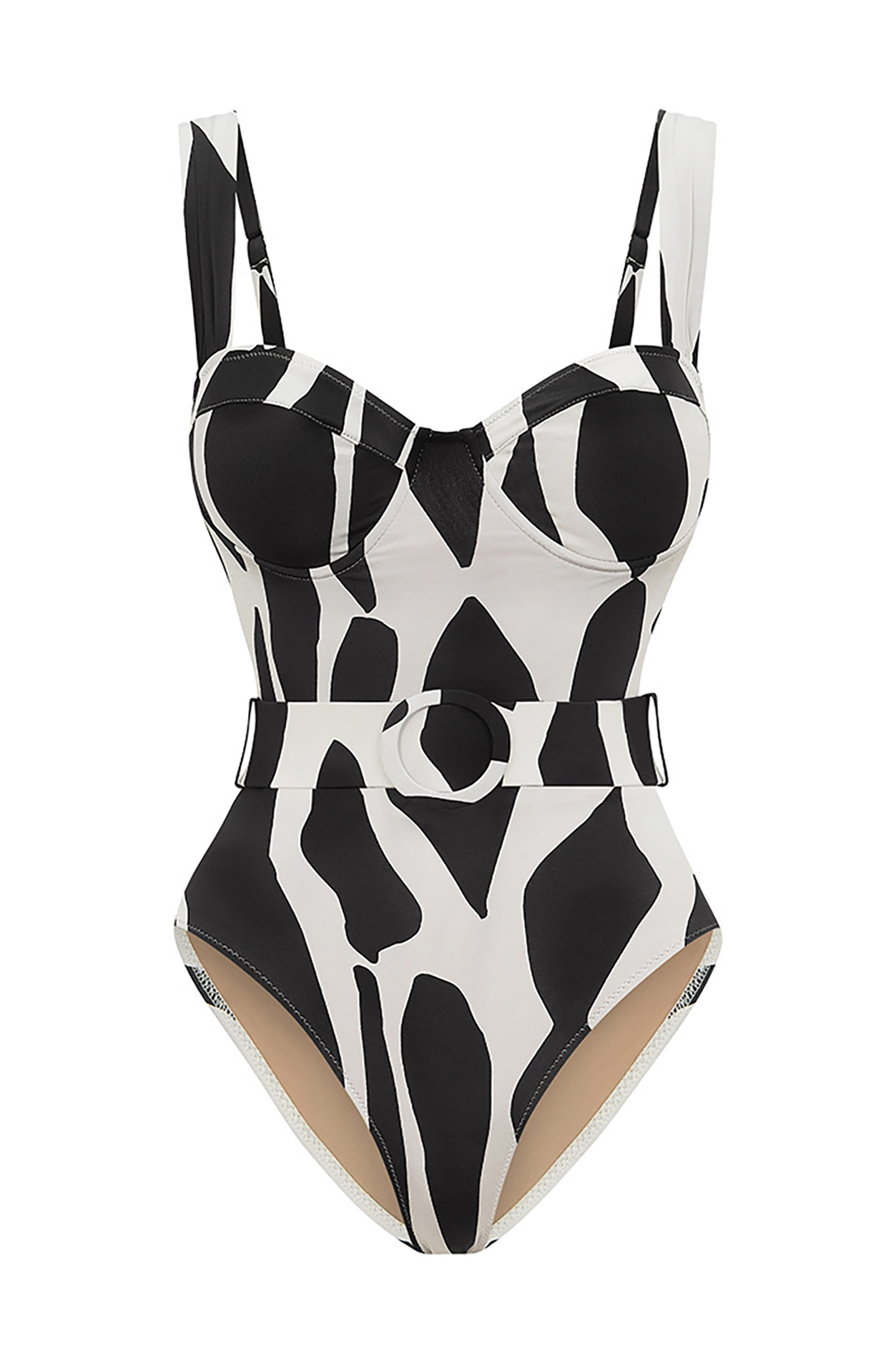 Black and White Colorblocked Cow Pattern One-Piece Swimsuit and Cover-Up