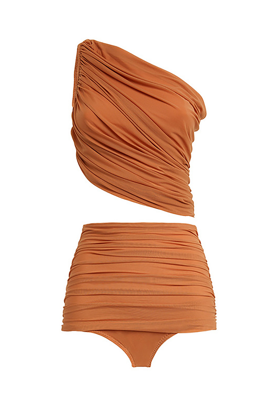 Pleated Design Off-Shoulder High Waist Two-Piece Swimsuit and Cover-Up