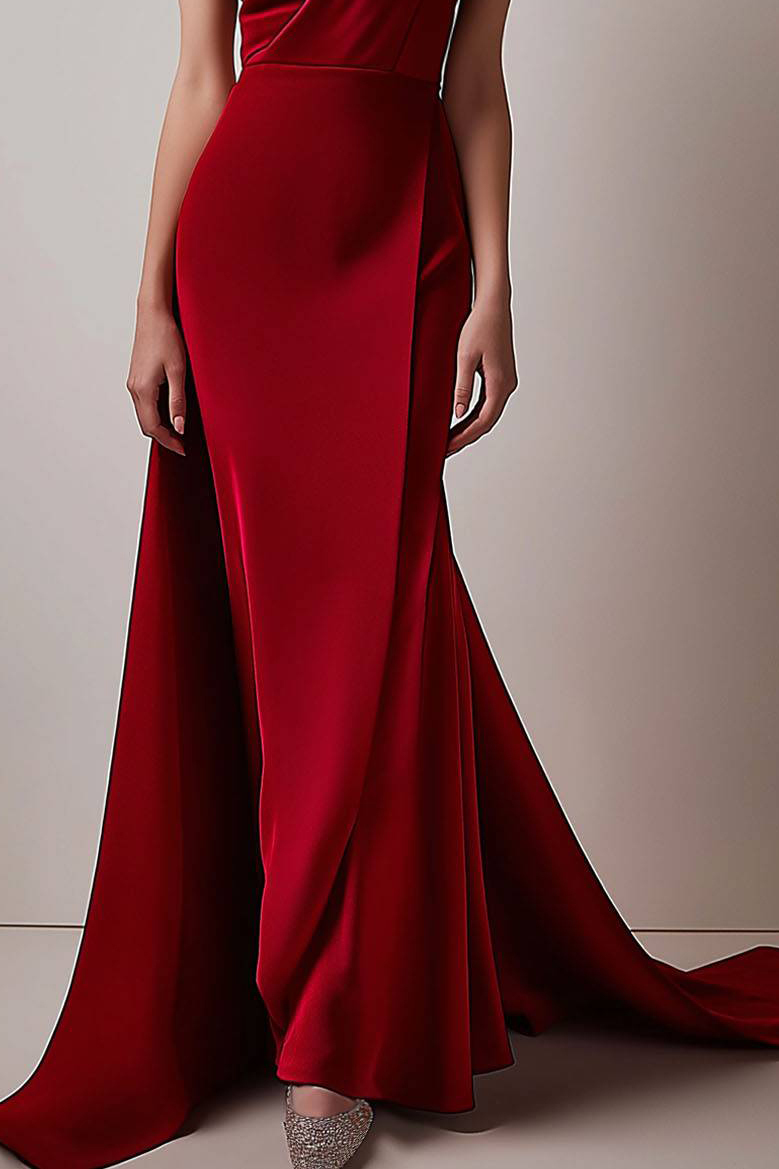 Evening Vintage Satin Dress One Shoulder Asymmetrical with Train Maxi Dress