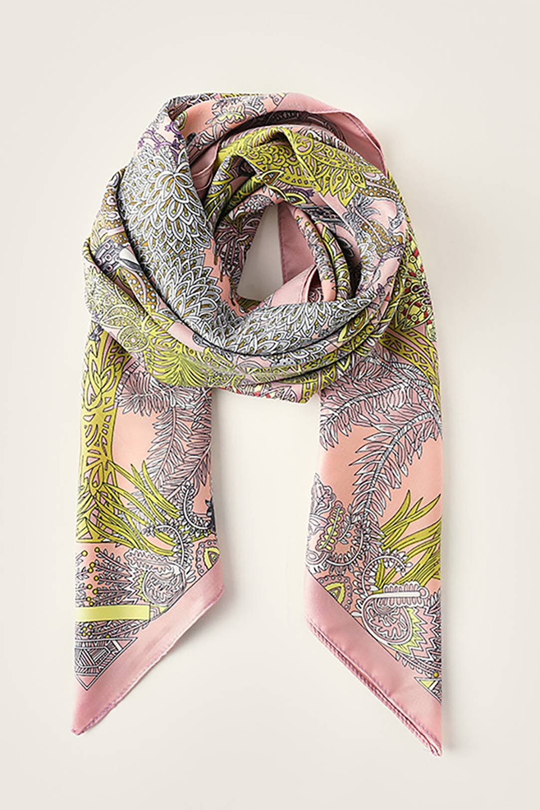 Plant Print Silk Scarf Blue and Pink Square Scarf Bag Accessories Silk Scarf