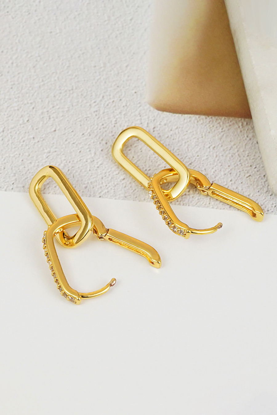 Golden Paper Clips Earrings With Diamonds