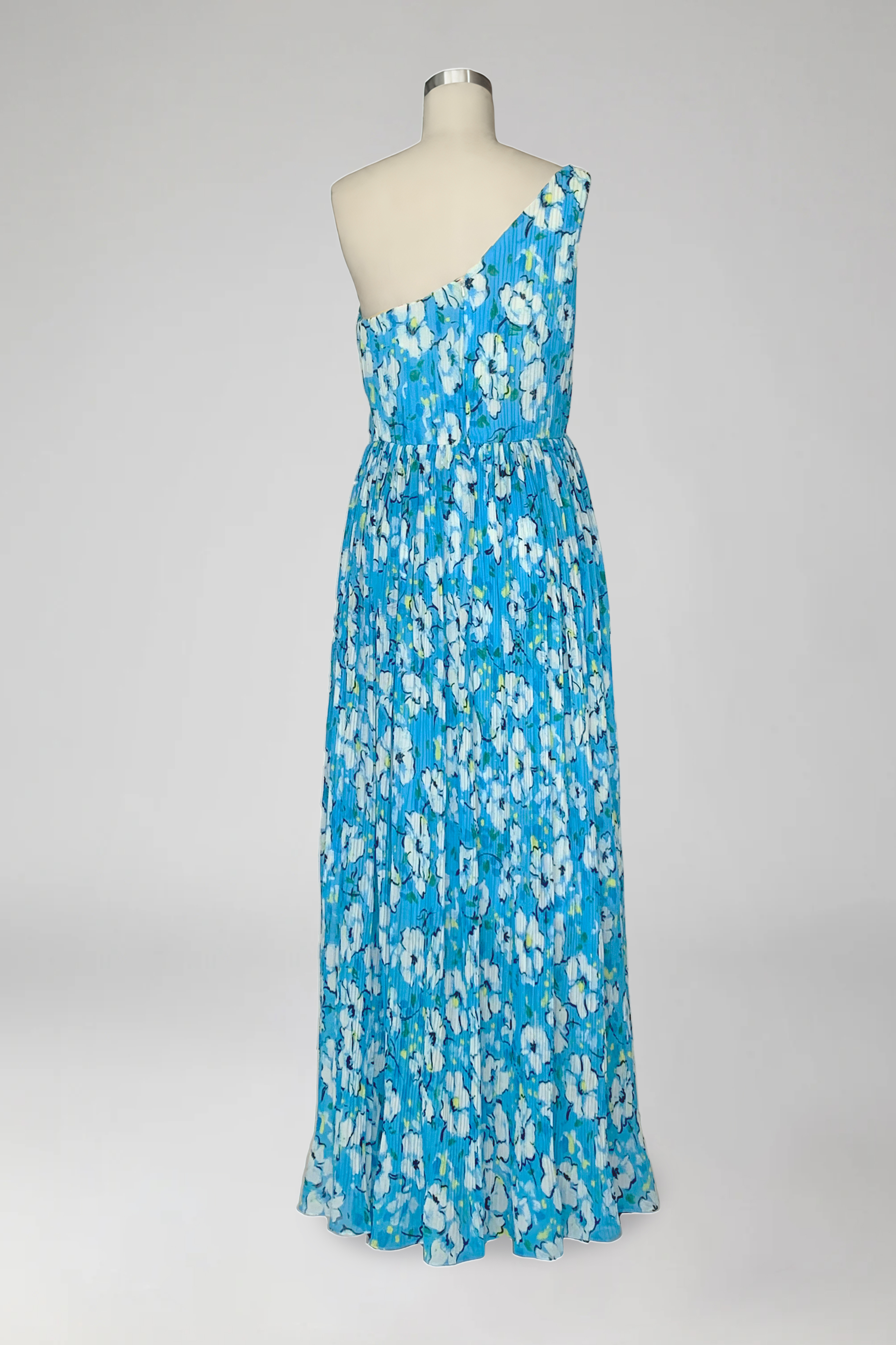 Vacation Dress​​ Blue One Shoulder Floral Print Maxi Dress