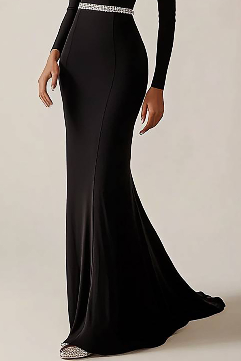 Party Formal Dress Conservative Long Sleeve Diamond Belt Slim Maxi Dress