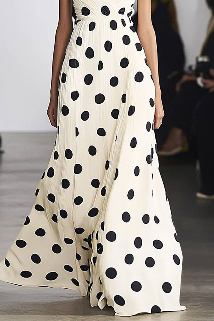 Daily Polka Dot Dress Suspender V-neck Sleeveless Long Dress