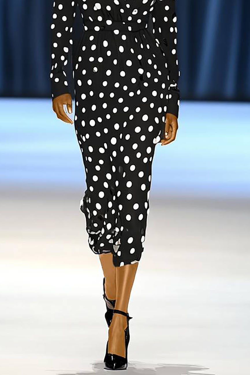 Party Dance Polka Dot Dress Deep V Long Sleeve Padded Shoulder Midi Dress