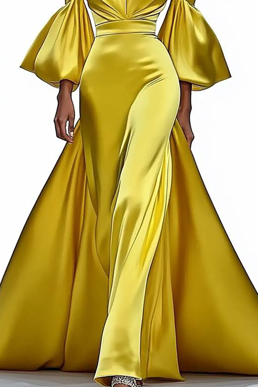 Evening Party Designer Dress Bandeau Ball Gown Sleeves Maxi Dress
