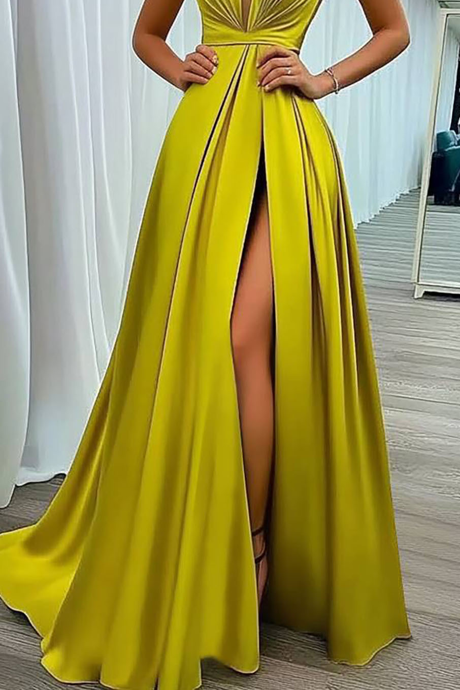 Evening Party Dress Deep V-Neck Sleeveless High Slit Maxi Dress