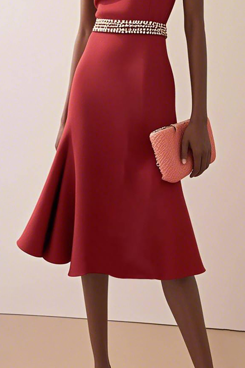 Formal Evening Dress Mermaid Sleeveless Rhinestone Decorated Midi Dress