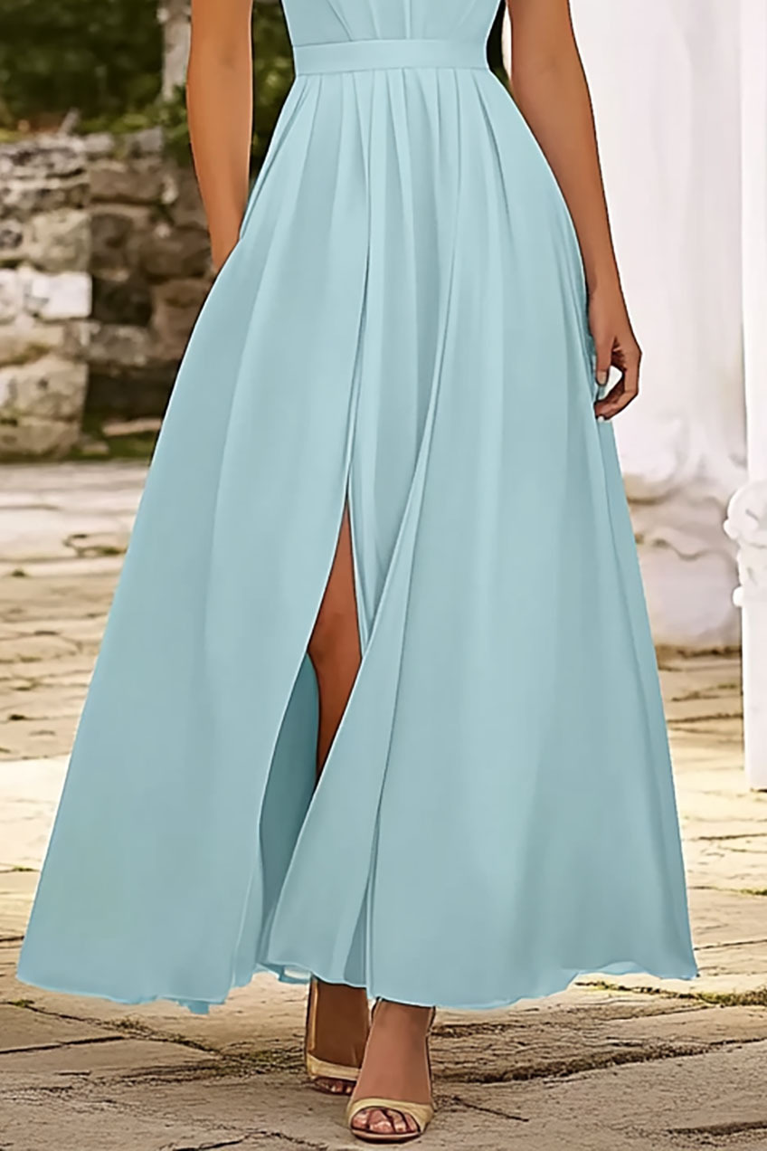 Vacation Wedding Guests Dress Deep V-Neck Sleeveless High Slit Maxi Dress