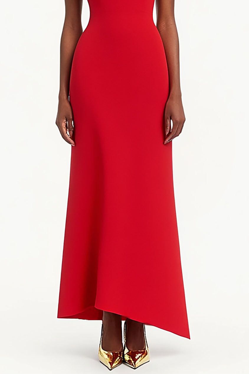 Evening Wedding Dress One-Shoulder Rhinestone Pleated Shoulder Strap Maxi Dress