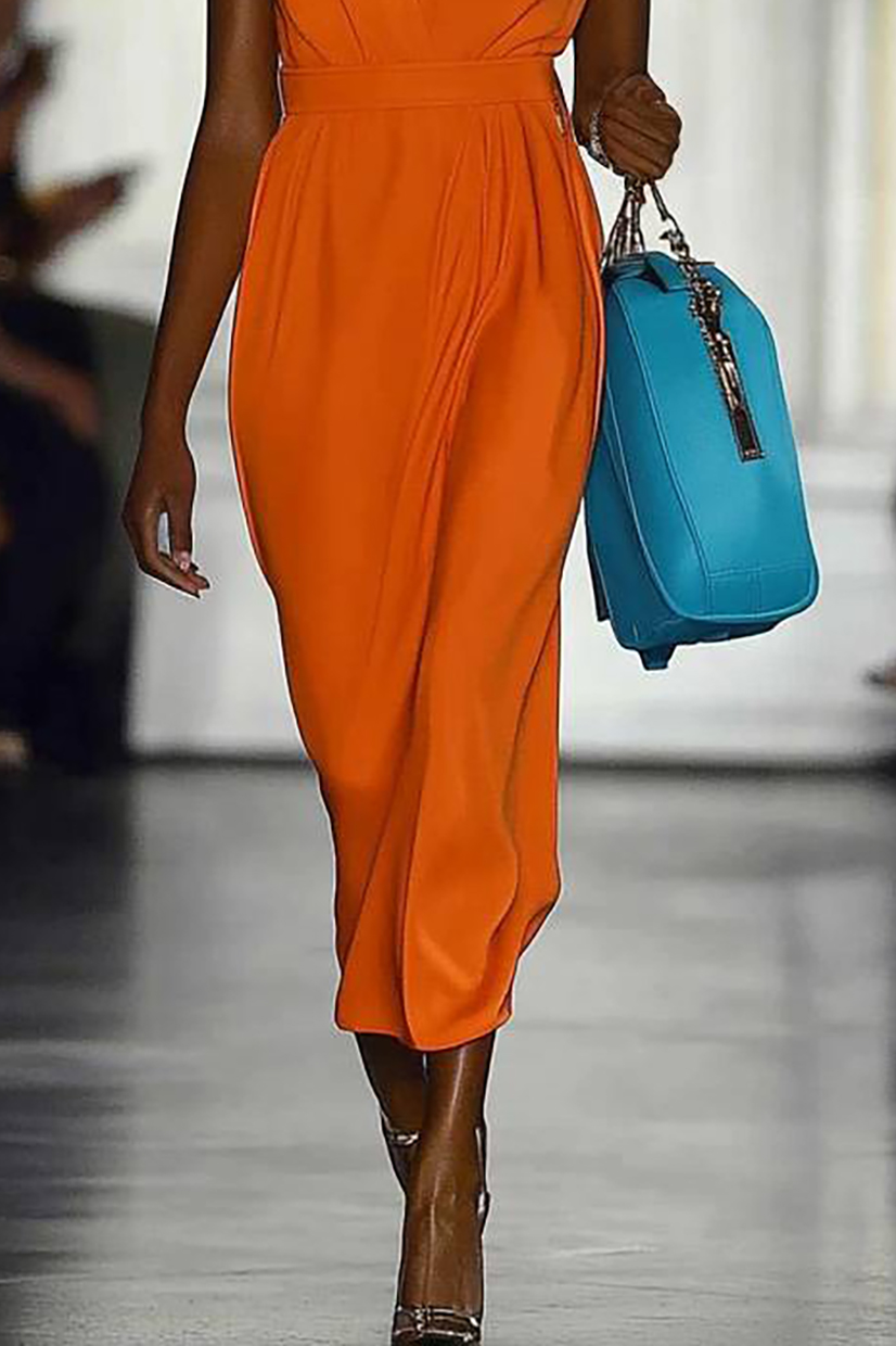 Casual Vacation Dress Deep V-Neck Short-Sleeved Long Dress
