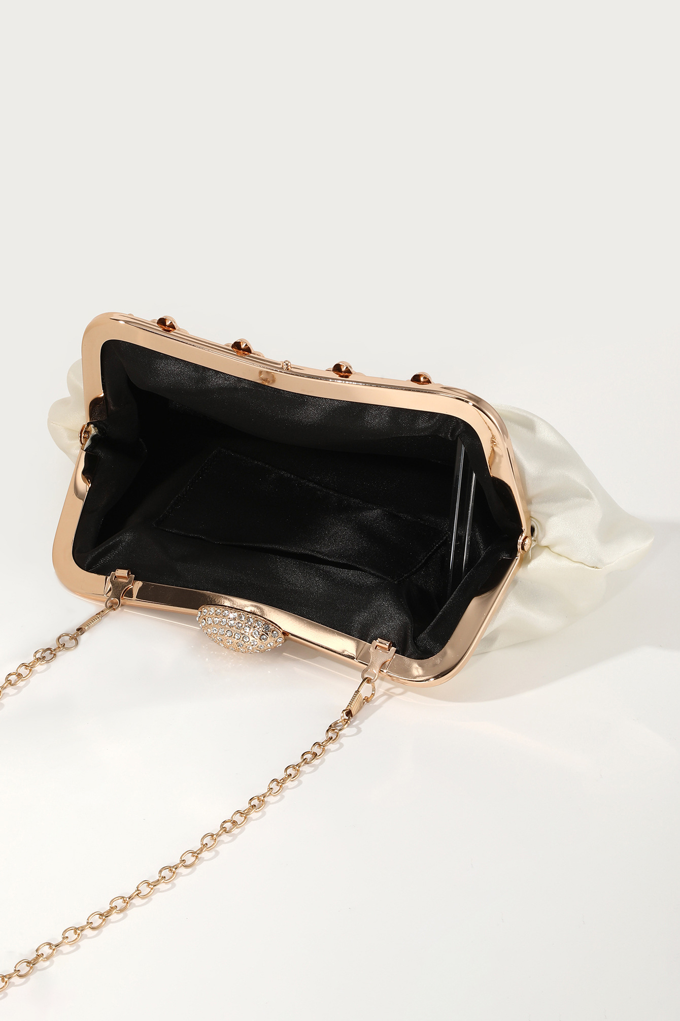 Vintage Clip-On Satin Bag Evening Party Diamond Chain Dumpling Bag