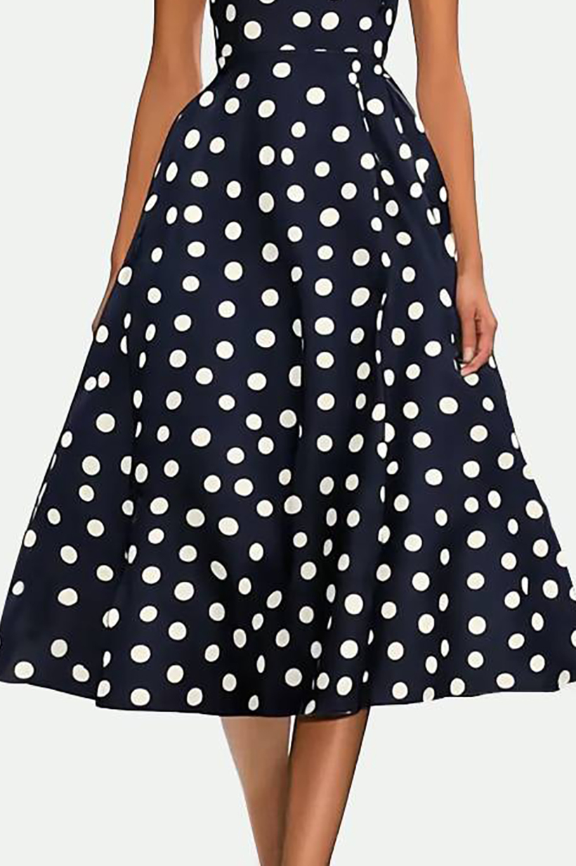 Prom Party Dress White Polka Dot Off-Shoulder Drop-Shoulder Sleeve Midi Dress