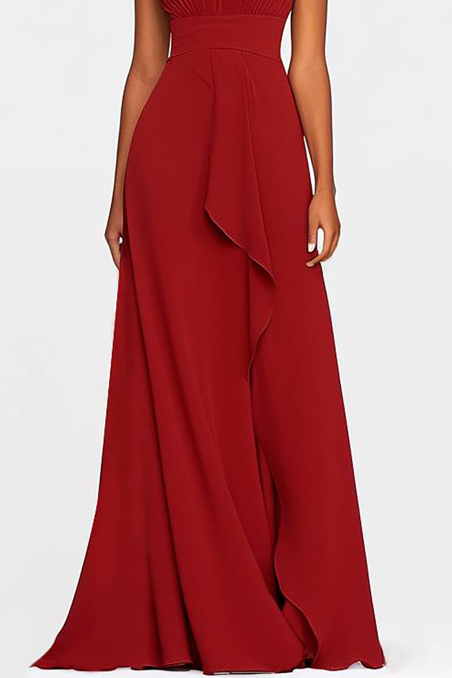 Prom Party Halter Dress Sleeveless Ruffle Draped Maxi Dress