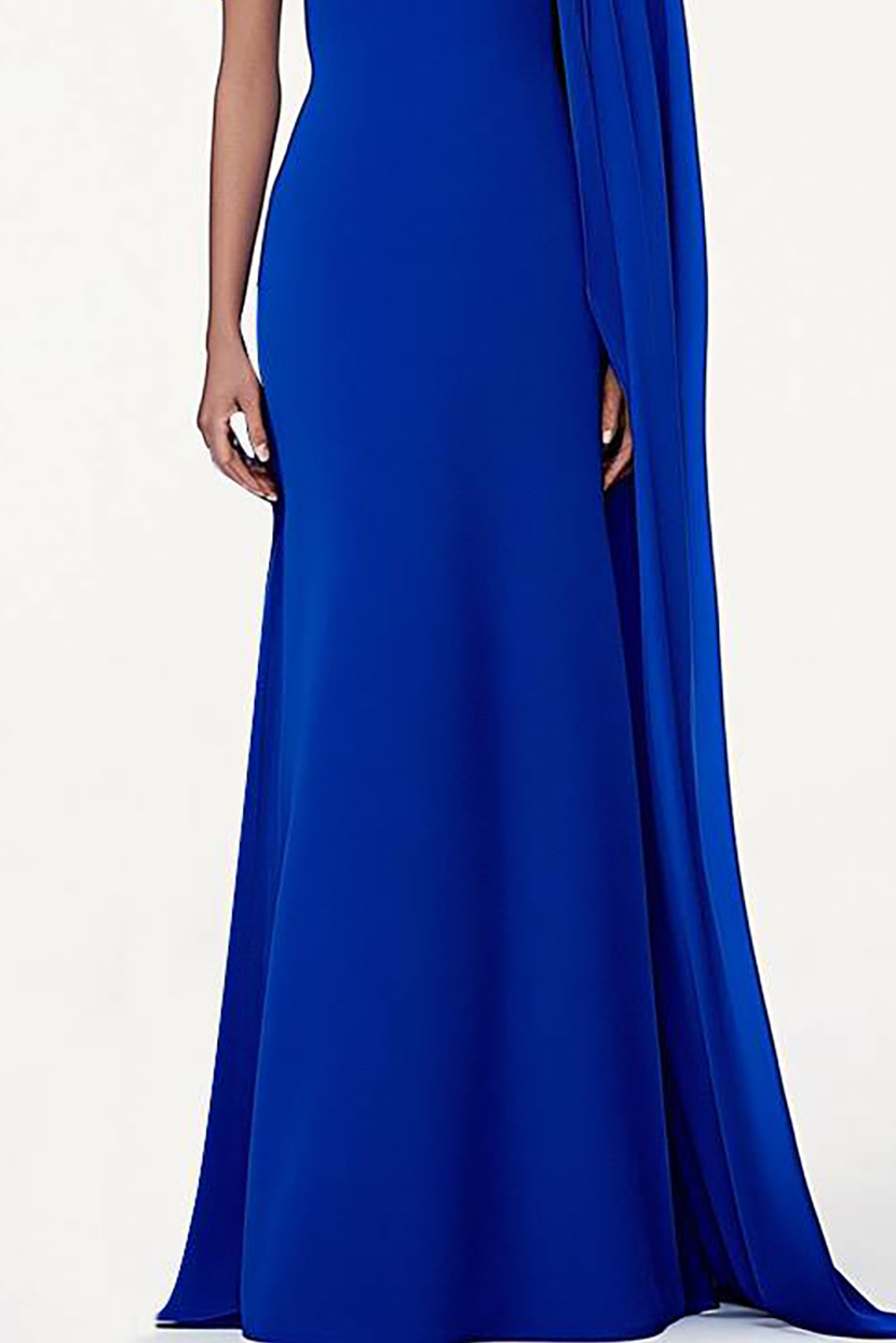 Solid Color Evening Dress Asymmetrical Cape Long Dress