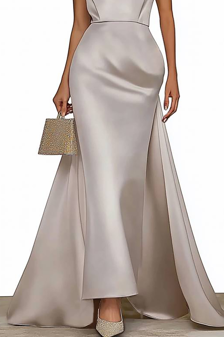 Evening Formal Dress Satin Tube Top Train Long Dress