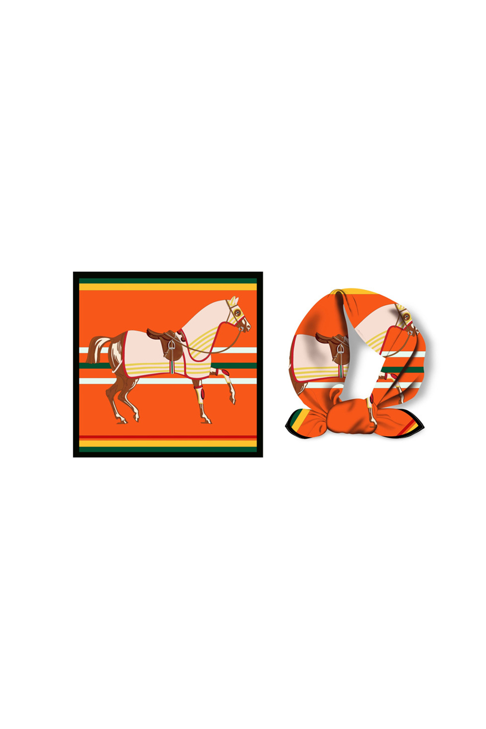 Warhorse Print Silk Scarf Bright Color Bag Decorative Hairband Square Scarf 53cm