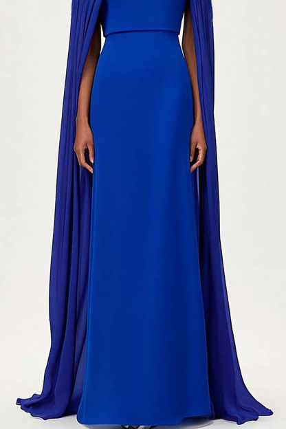 Formal Evening Dress with Cape Solid Color Slim Maxi Dress
