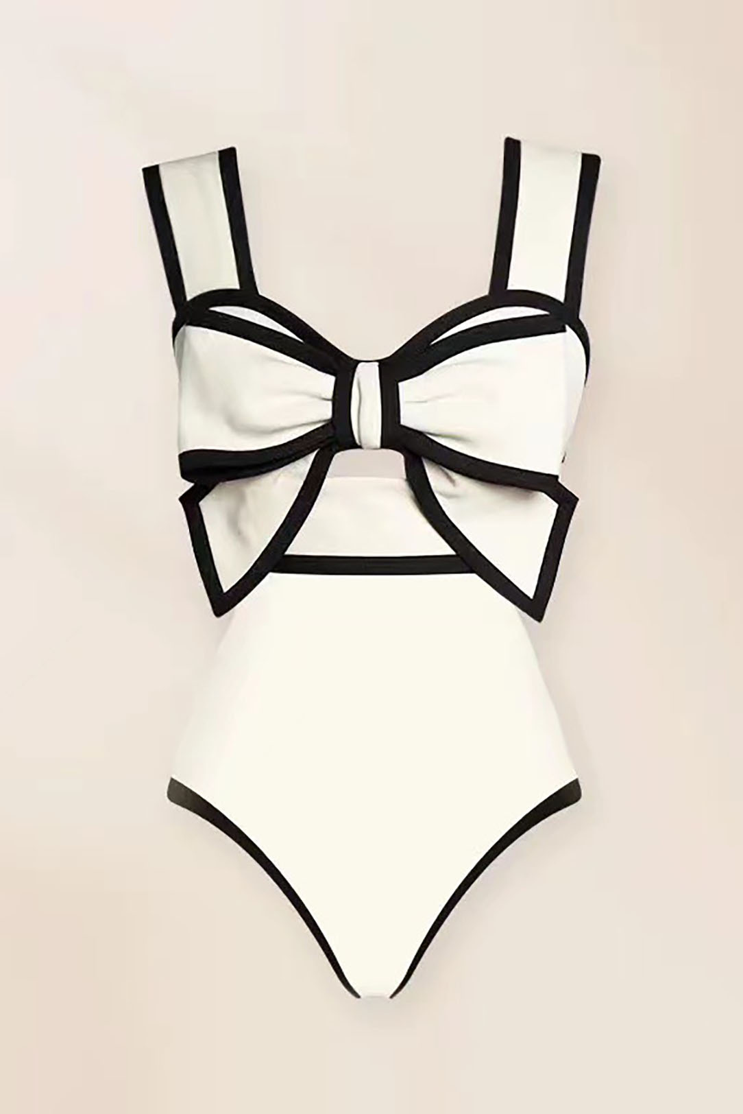 3D Black and White Bow Polka Dot Halter One-Piece Swimsuit and Cover-Up