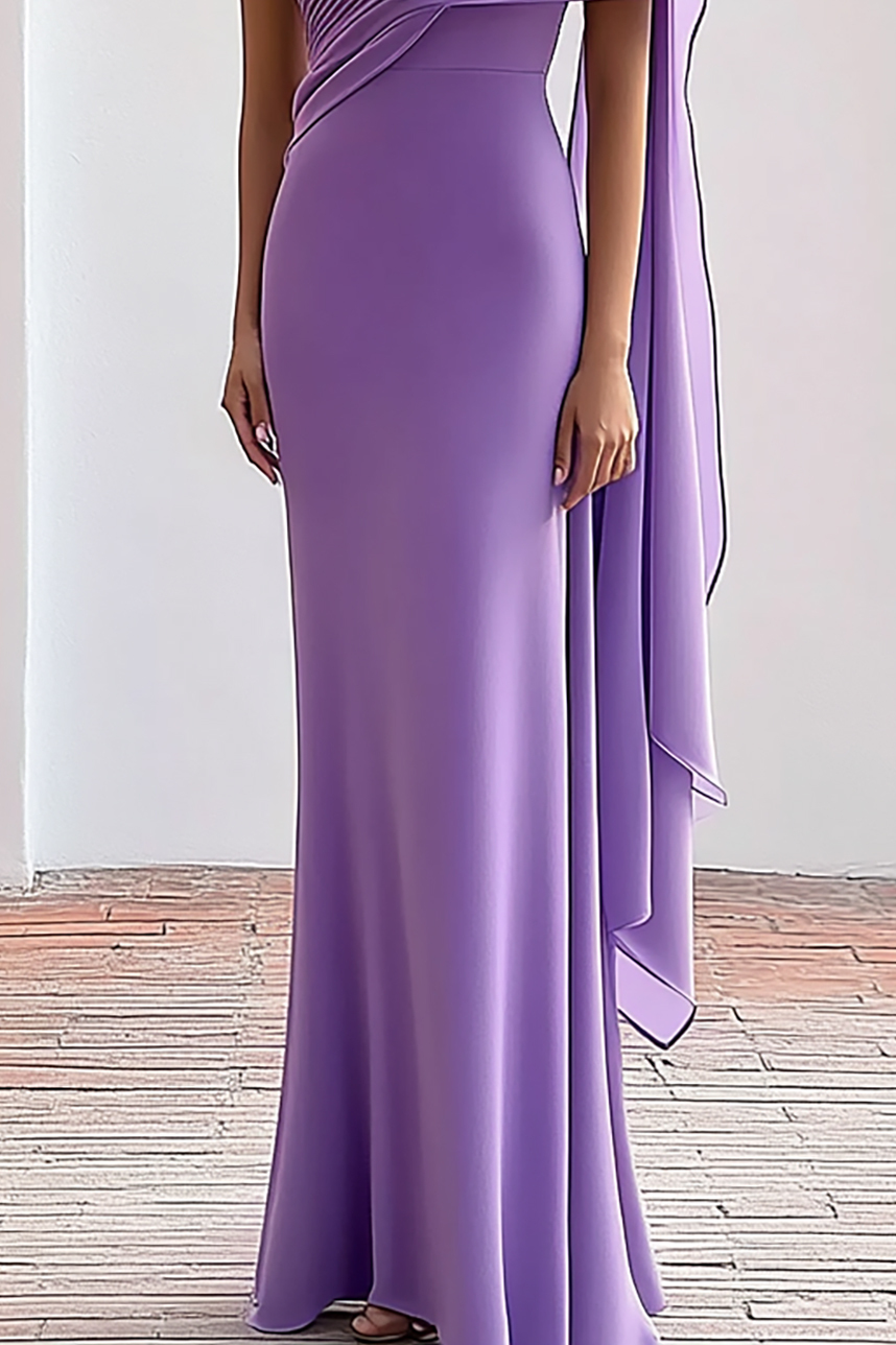 Evening Wedding Dress One Shoulder Satin Draped Long Mother of The Bride Dress